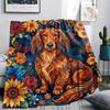 Sunflower flowers and puppies Print Flannel Blanket,High quality Comfortable for All Seasons,Home Decor,Warmth and Comfort,Perfect for Christmas Gifts