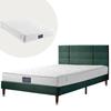 Lit rembourré - MUVOE - 140x200 cm - Velours vert foncé - Matelas à ressorts inclus - 2 places