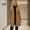 Ladies Autumn Outfits Notch Lapel Collar Long Coat for Women, Sleeves Single Breasted Jacket Blazer Jacket, Slim Fit Solid Color Outerwear Fall Winter