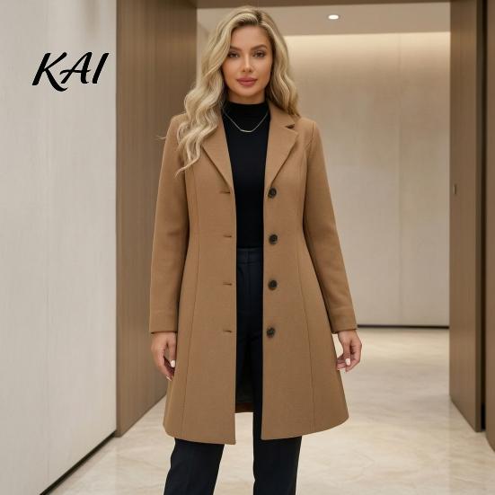 Ladies Autumn Outfits Notch Lapel Collar Long Coat for Women, Sleeves Single Breasted Jacket Blazer Jacket, Slim Fit Solid Color Outerwear Fall Winter