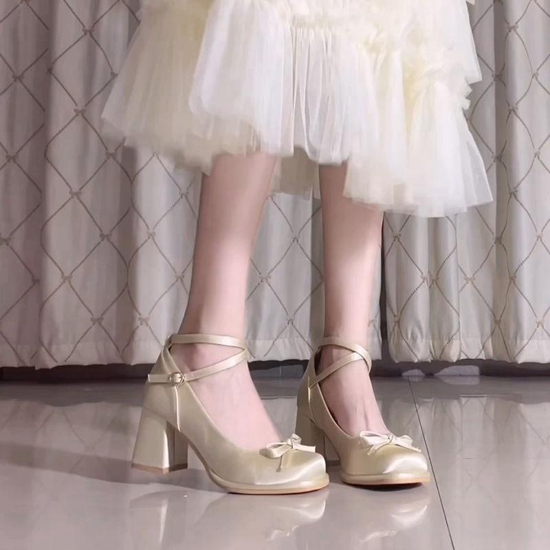 Модная женская обувь Французский стиль Платформа Одинарные туфли Модные туфли на высоком каблуке с бантом-бабочкой Туфли Мэри Джейн Высококачественные шелковые туфли-лодочки для платья
