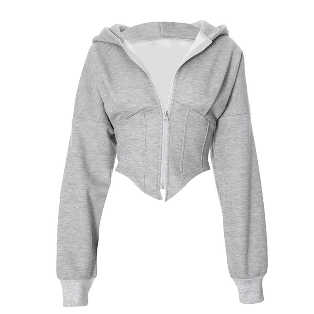 Solid Color Hoodies Women V Shape Long Sleeve Hooded Coat Soft Streetwear Cardigan  Spring
