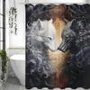 Черно-белая пара волков, игра, занавеска для душа, декоративная занавеска для ванной комнаты, водонепроницаемая занавеска для душа с крючками