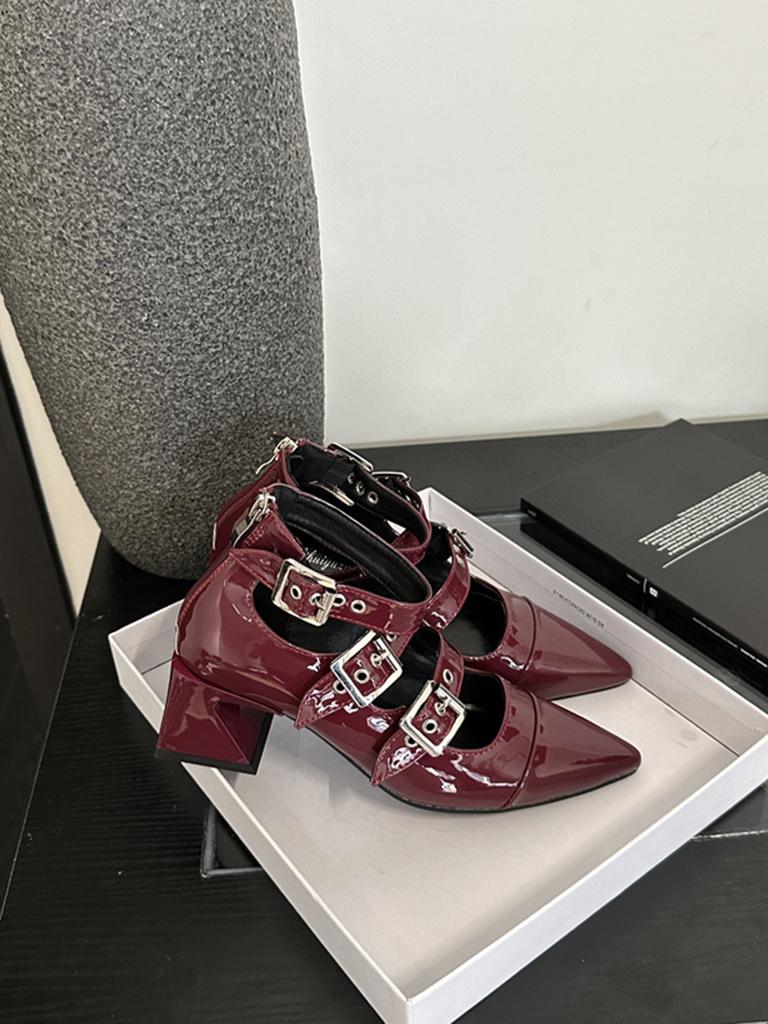 Fashion Women Sandals Pointed Toe Fashion Sandals Boots Black Red Ankle Strap Thick High Heels Party Pumps Sexy Party Sandals Size 35-39