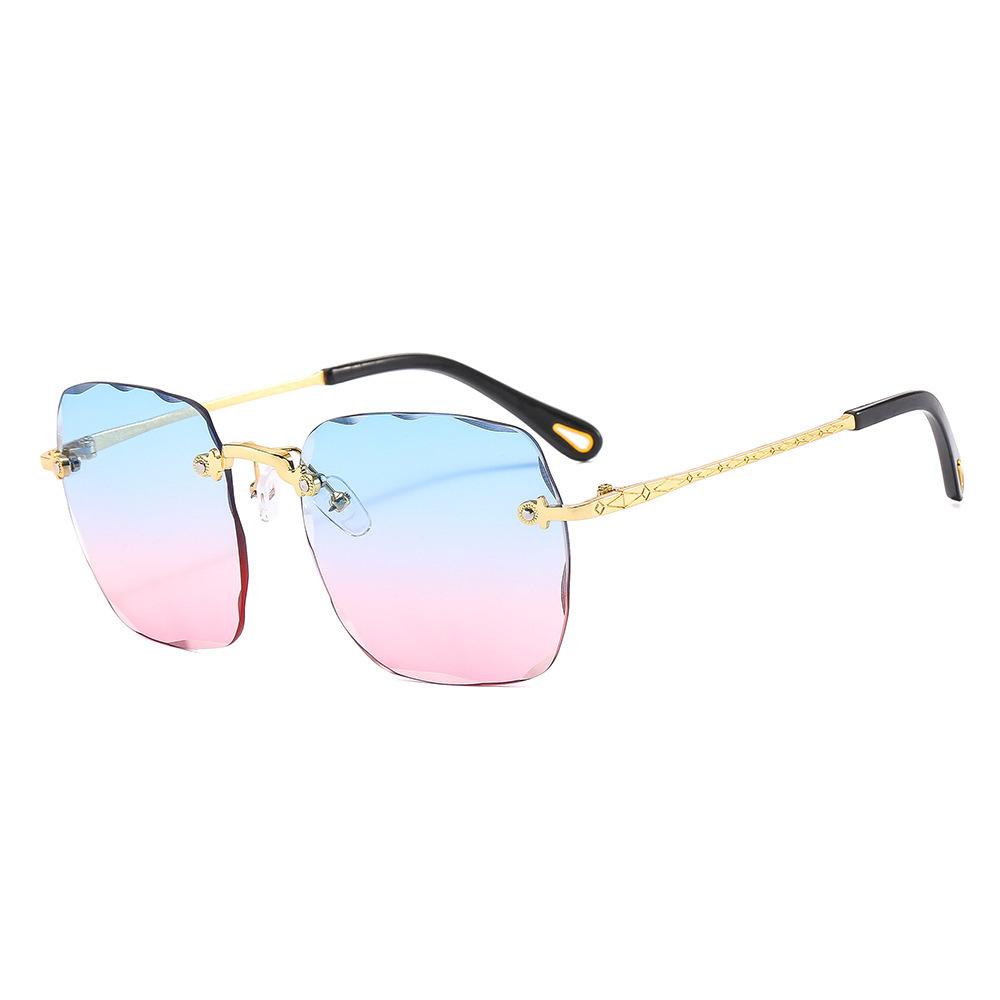 Солнцезащитные очки без оправы с квадратной оправой, женские очки, простые солнцезащитные очки с круглым лицом, постепенное изменение формы