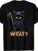 Plus Size, Unisex Fun Horror Angry Black Cat T-shirt- Vintage Crew Neck Shirt, Designed with Fierce Cat Motifs, Suitable