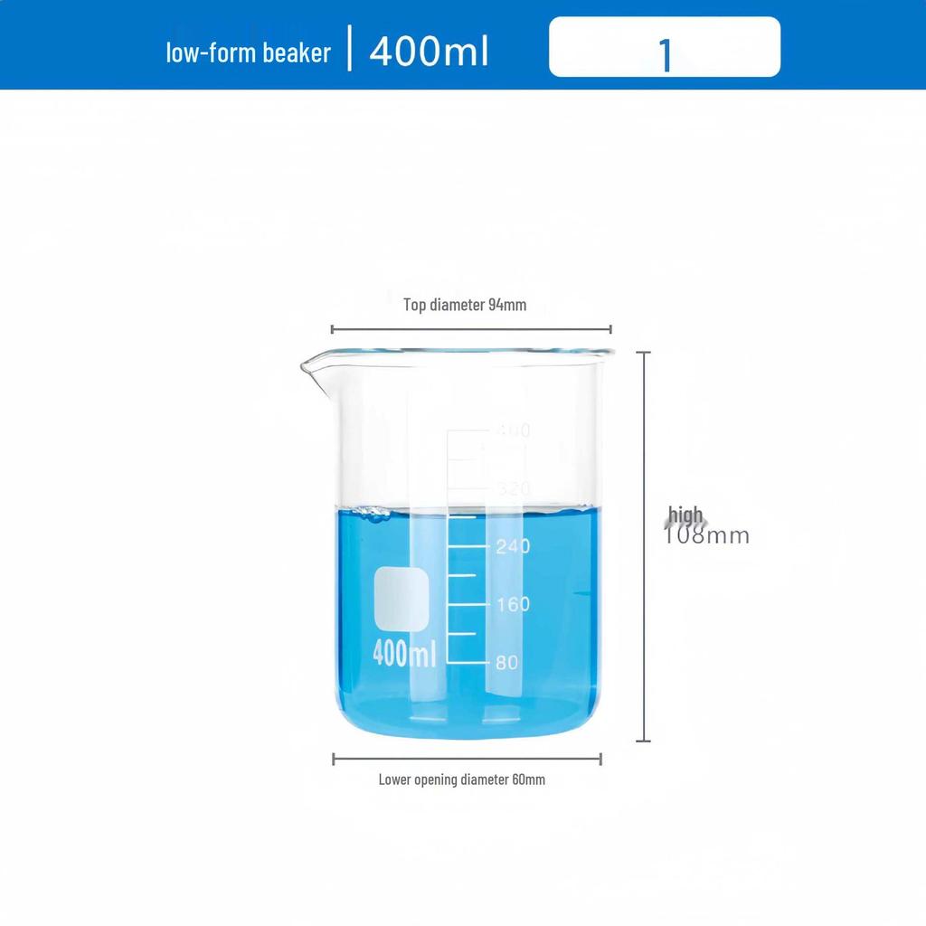 Высокоборосиликатный градуированный стеклянный стакан, термостойкий, доступен в объемах 5/50/100/250/1000/2000 мл