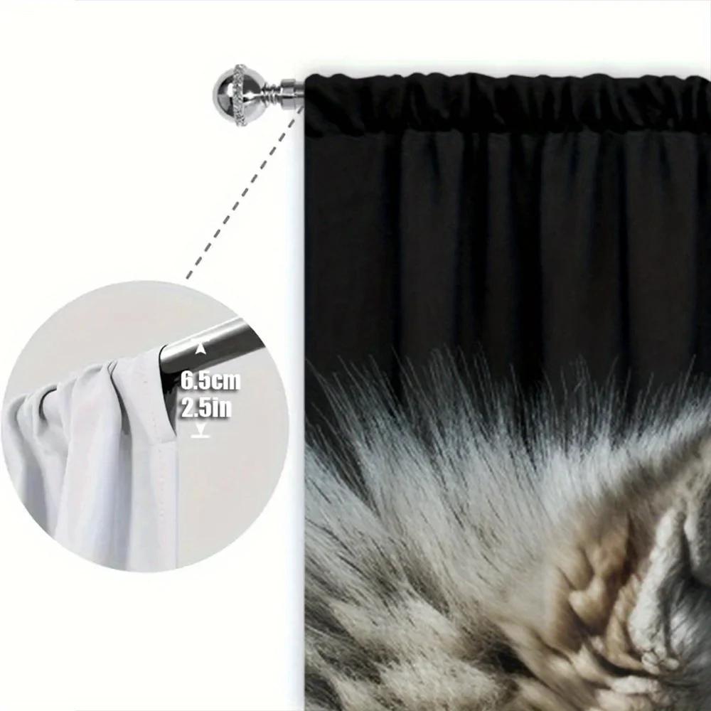 2 шт. Белый волк Черный волк Стиль Печатная штора для домашнего декора - Карманный карниз для оконного оформления спальни, офиса и кухни