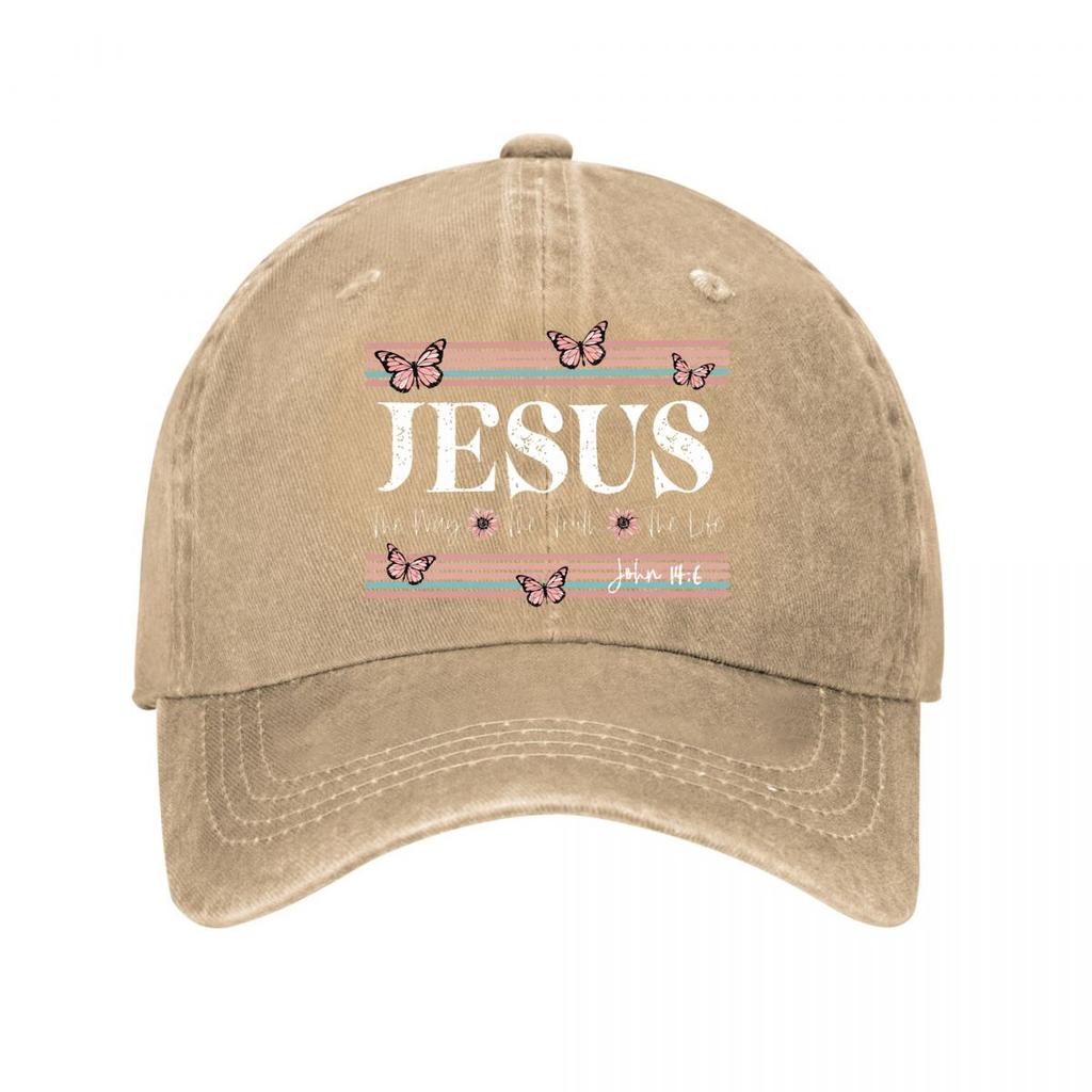 Pink Butterflies Floral Retro Stripes Faith Script Washed Baseball Cap Outdoor For Womens Unisex FeUnisex