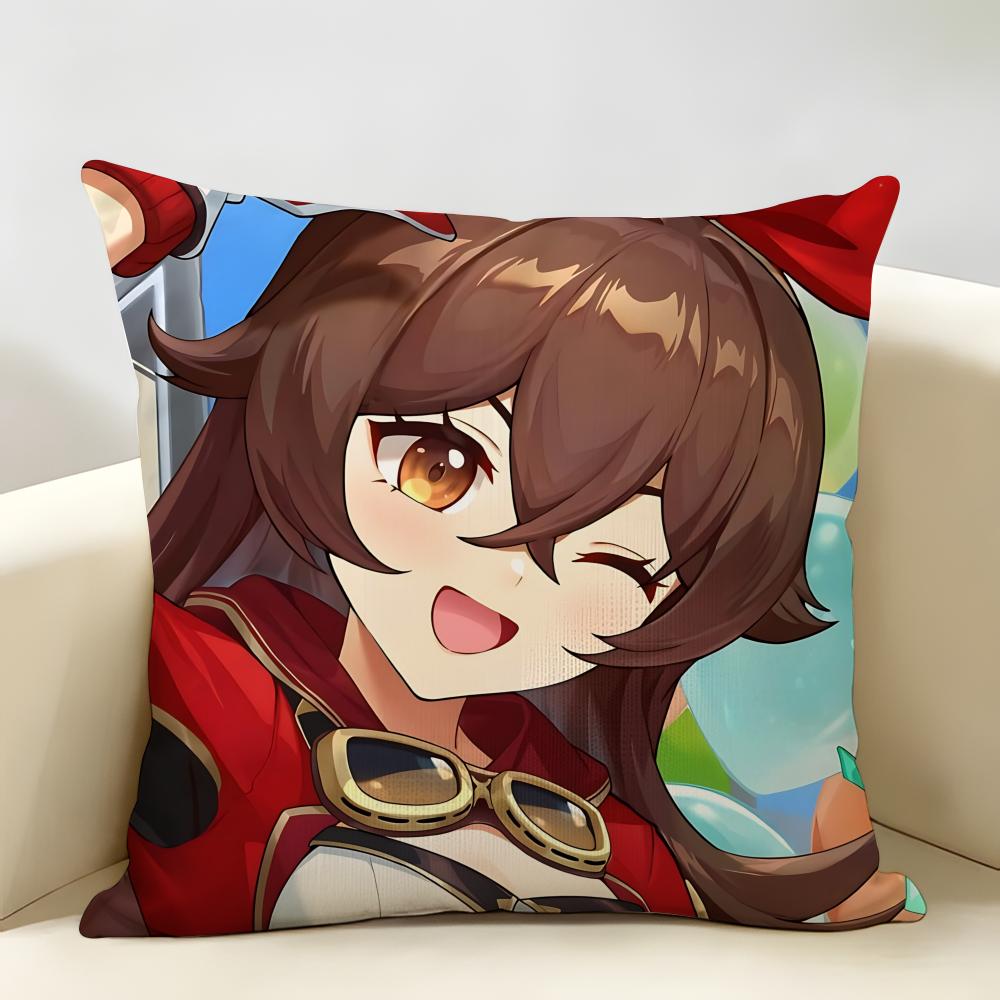 Amber Genshin Game Cushion Cover Natural Linen Organic Fabric DoubleSided Printing Room Sofa Decor Pillow Case
