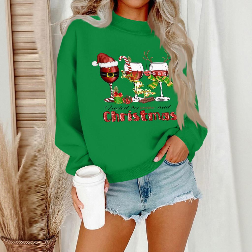 Женский повседневный модный свитшот с круглым вырезом и длинными рукавами с рождественским принтом