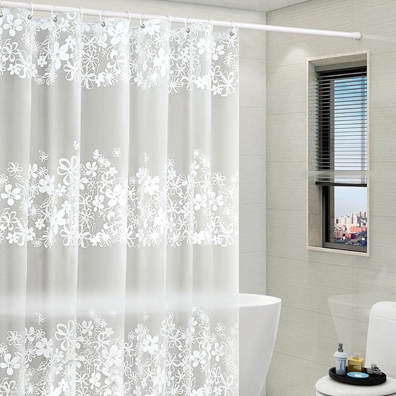 Modern Bathroom Waterproof Transparent Flower Shower Curtain PEVA Plastic Hook Bathroom Curtain
