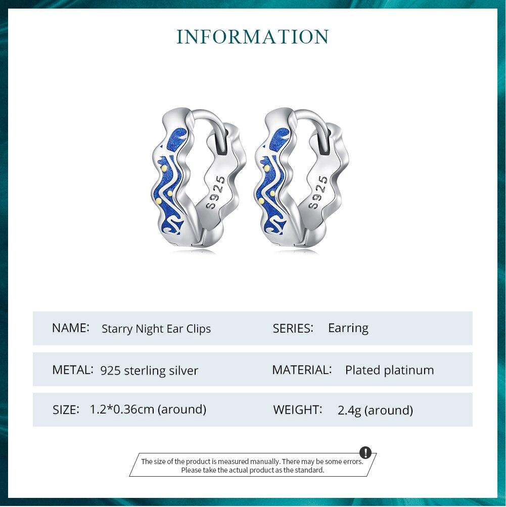 BAMOER стерлингового серебра 925 пробы, серьги-кольца с звездным небом Ван Гога, синяя эмаль, серьги-кольца для женщин, подарок на день рождения, ювелирные украшения