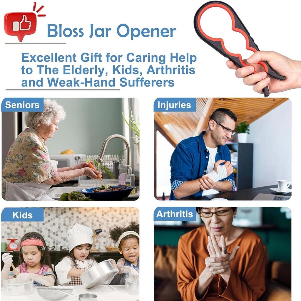 Открывалка для банок Открывалка для бутылок Захват для банок для слабых рук, пожилых людей с артритом, детей, нескользящий инструмент для открывания консервных банок 4 в 1, легко снимает крышки