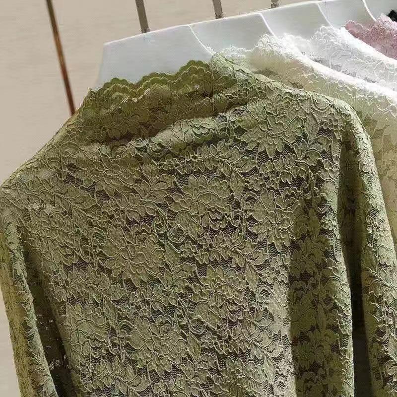 Топ с длинными рукавами из кружевной сетки и высоким воротником — модный стиль осень/зима для женщин