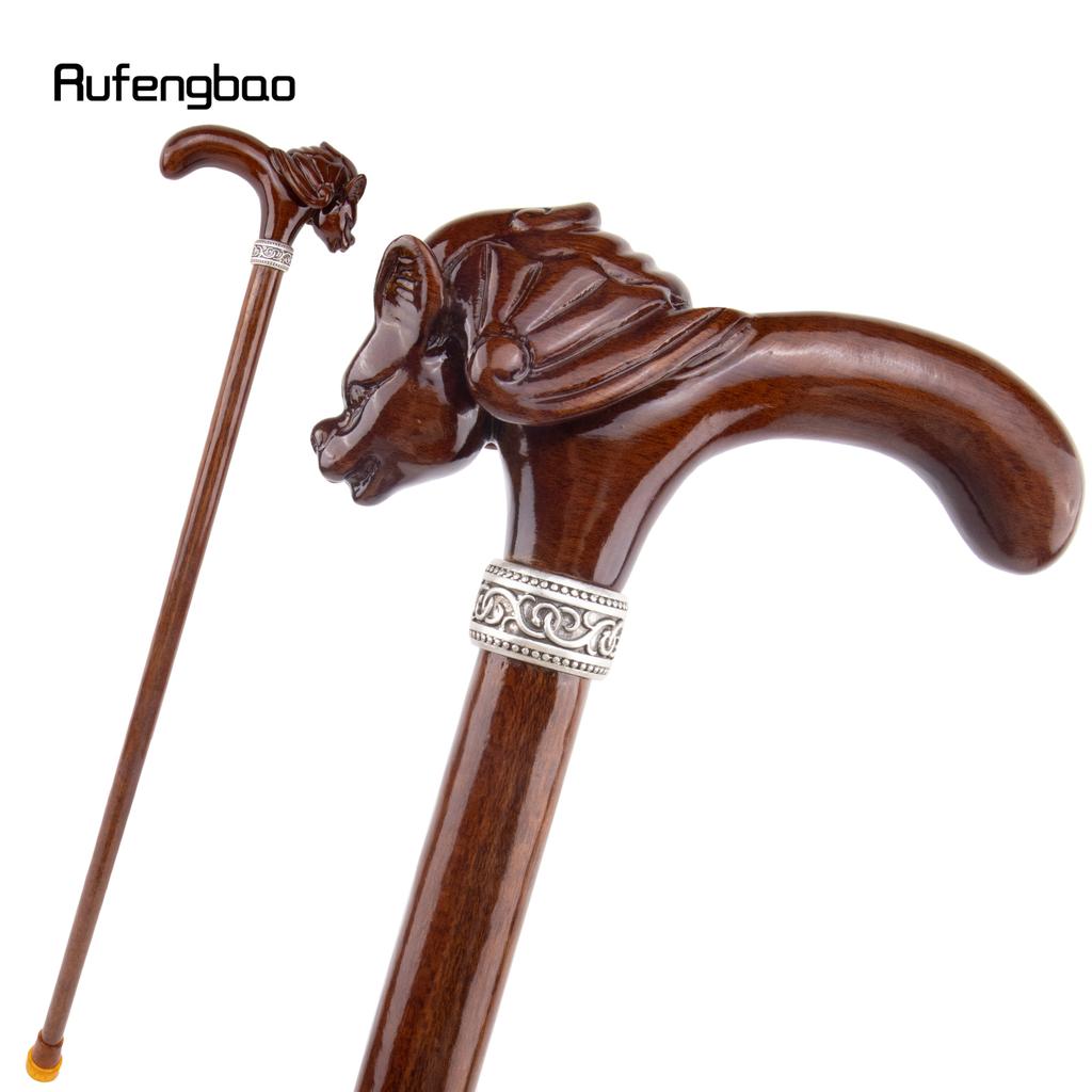 Red Wood Bat Head Wooden Fashion Walking Stick Decorative Cospaly Cane Halloween Mace Crutch Wand Crosier 93cm