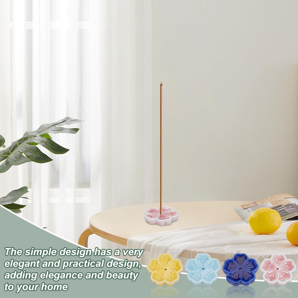 OLYCRAFT Cherry Blossom Ceramic Incense Holder, 45x47x8mm, 4 Colors, Japanese Style Decor, Ideal for Meditation and Relaxation, Perfect as a Gift or