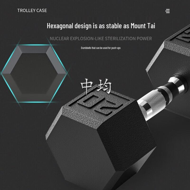 Rubber-Coated Hex Dumbbell Set with Rack, 50KG
