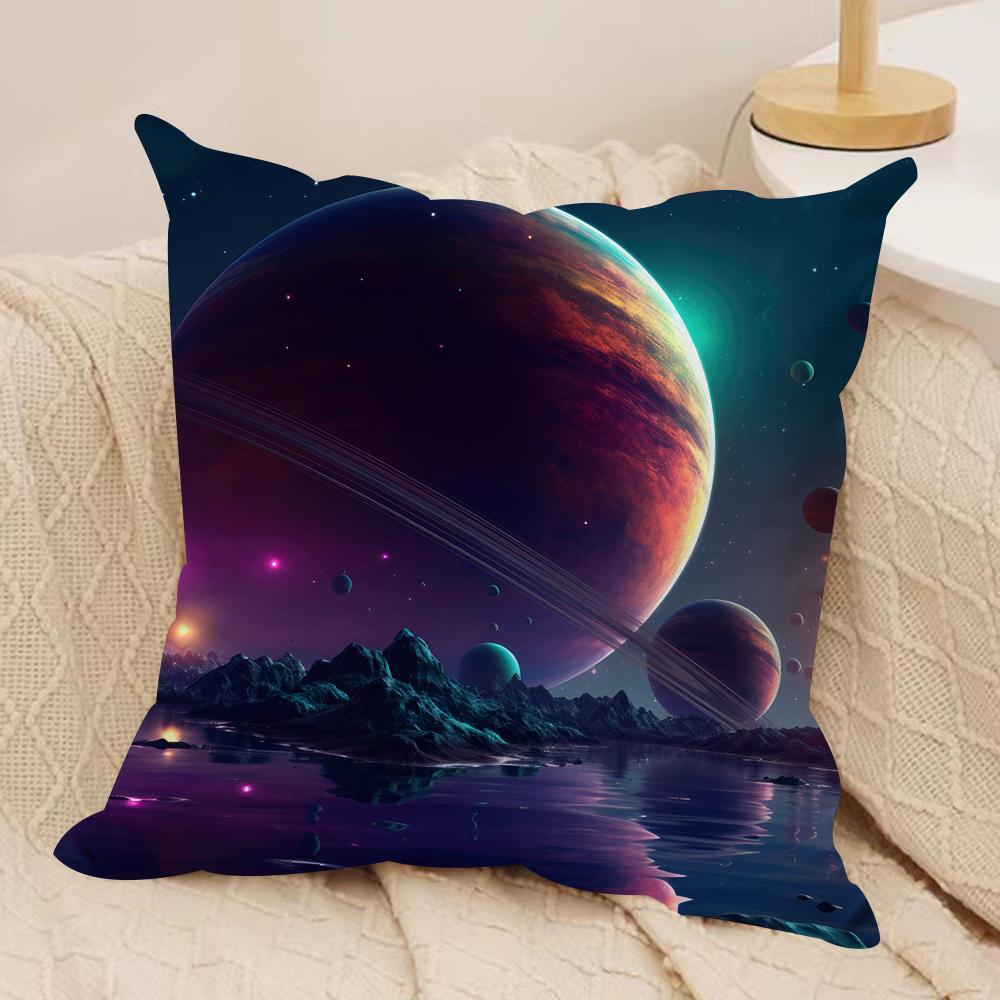 Planet Space Collection Cushion Cover Silky Short Plush Invisible Zipper Dustproof Sofa Pillow Case for Home Decor