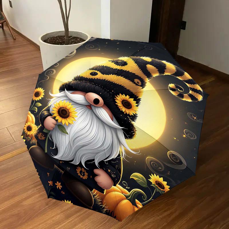 1PC Gnome Sunflower Umbrella-8-Rib Reinforced, Automatic Open, Lightweight & Durable, Cute Fashion Accessory for Outdoor-Y0315
