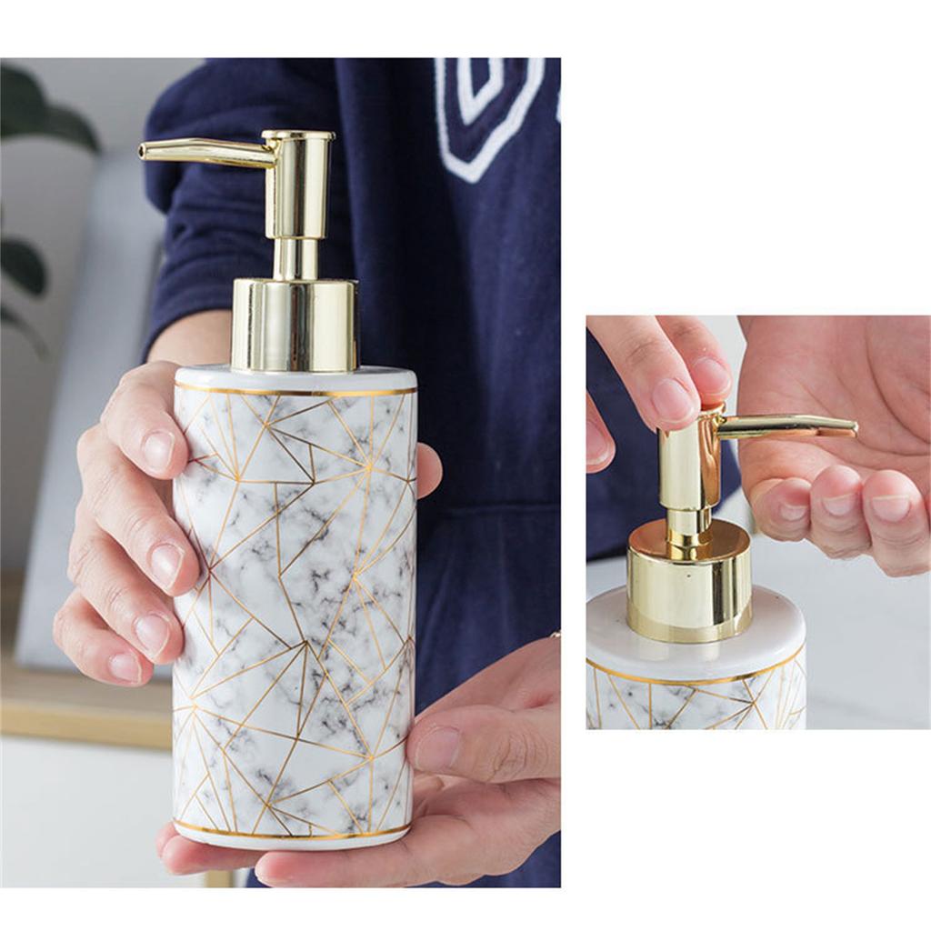 300ml Marble Ceramic Lotion Dispenser Refillable Soap Pump Bottle Empty Bottle Upgrades for Hand Sanitizer and Shampoo