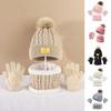 3Pcs/Set Kids Winter Hat Scarf Gloves Set Plush Ball Decor Twist Texture Brimless Hat Knitting Gloves Fleece Lining Neck Gaiter Set