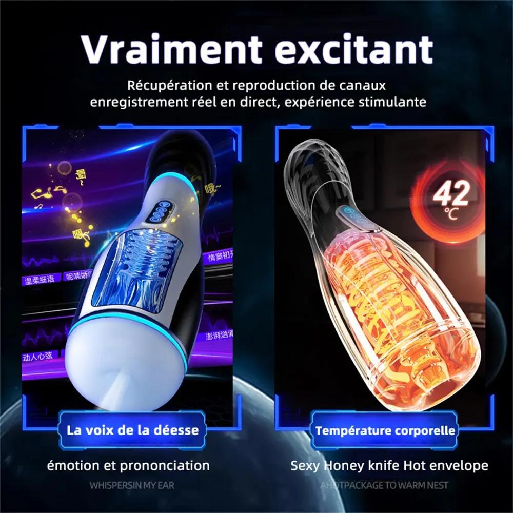 Automatic Sucking Male Masturbator Cup Heating Stroker Realistic Channel Multi Modes Vibrator Moaning Sex Toy for Adult Men