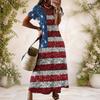 Women Plus Size V Neck Short Sleeve USA Flag Printed Maxi Dress