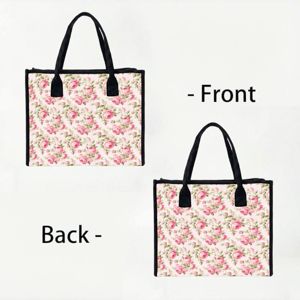 Floral Canvas Tote Bag Fashionable Casual Daily Shopping Handbag for Women