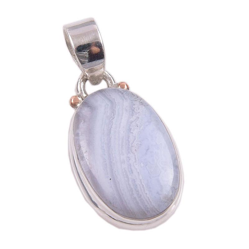 Natural Blue Lace Agate Gemstone Handmade 925 Solid Silver Pendant 1.50" T3P52