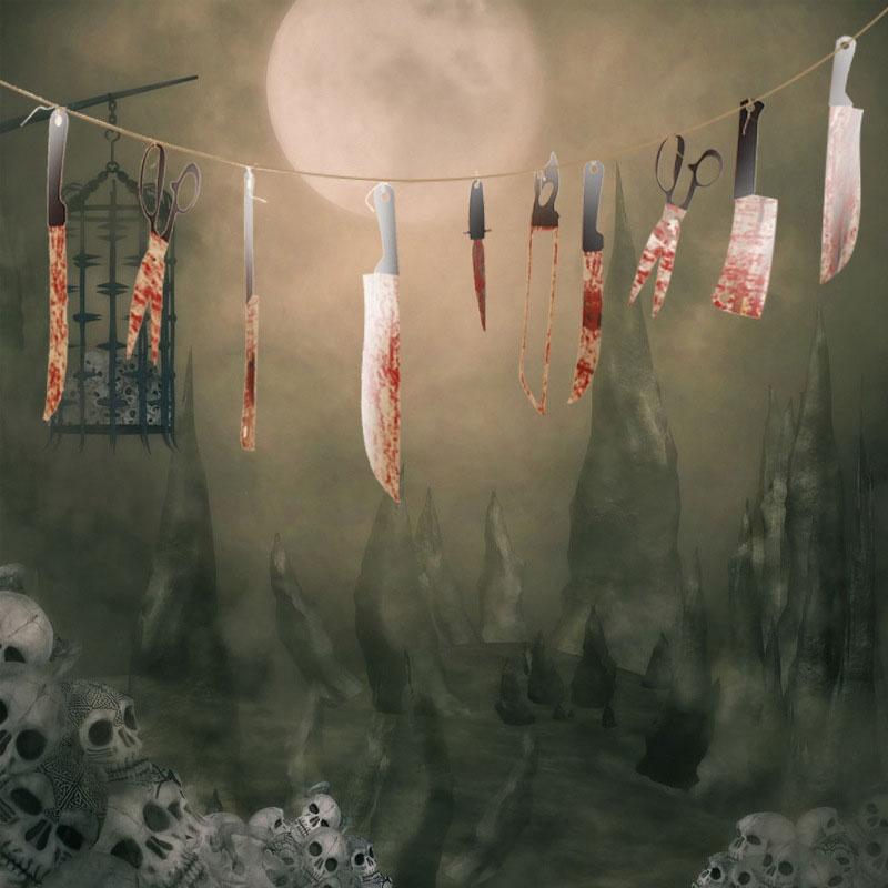 12 шт./набор Хэллоуин Пластиковые Кровавые Ножи Наборы Инструментов Ужас Жуть Дом с Привидениями Подвесной Нож Гирлянда Баннер Хэллоуин Украшение
