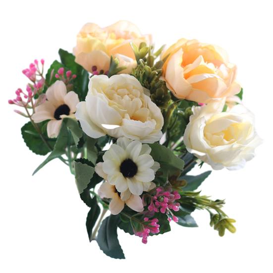 Имитация пиона Реалистичный искусственный букет с зелеными листьями и ветками