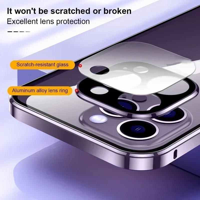 360 металлический магнитный адсорбционный чехол для iPhone 16 15 14 13 12 11 Pro Max Plus двухсторонний стеклянный чехол с пряжкой для полной защиты объектива камеры