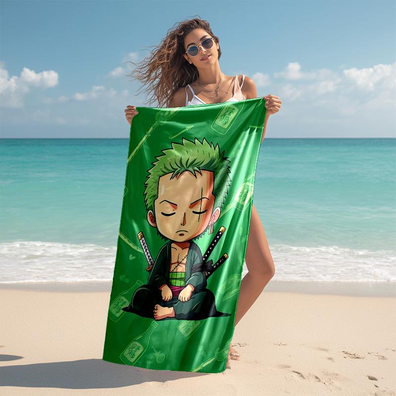proof beach towel with One Piece Zoro pattern - soft,absorbent,quick-drying,machine washable - perfect for swimming,camping,bathing