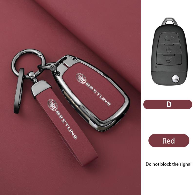 Car Key Case 3 Button Metal Leather Flip Shell Remote Control Fobs Protector Cover Jacket For FAW Besturn X80 2018