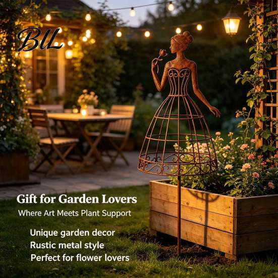 Botanical Garden Decor for Outdoor Spaces Vintage Lady Trellis Stake, Rustic Metal Silhouette Plant Support Climbing Creative Gifts Gardeners