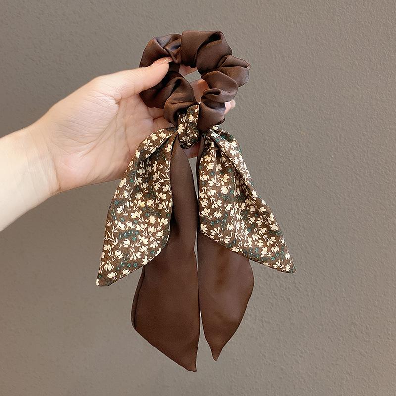 Корейские цветочные банты для волос для женщин и девочек, милые резинки, длинные ленты, шарф, резинка для волос, аксессуары для волос