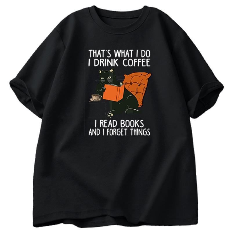 Футболка с милым котом для мужчин Футболки с принтом «Книги» и «Кофейный кот» Забавная дизайнерская хлопковая удобная мужская футболка Мужская одежда Футболки мужские