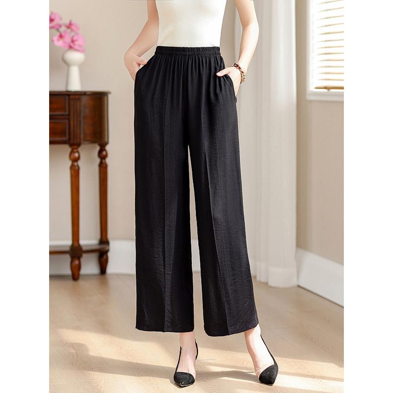Plus-size women's wide-leg pants 2026 summer new style for mothers, fashionable, loose, slimming, high-waisted, drapey, thin, casual cropped pants