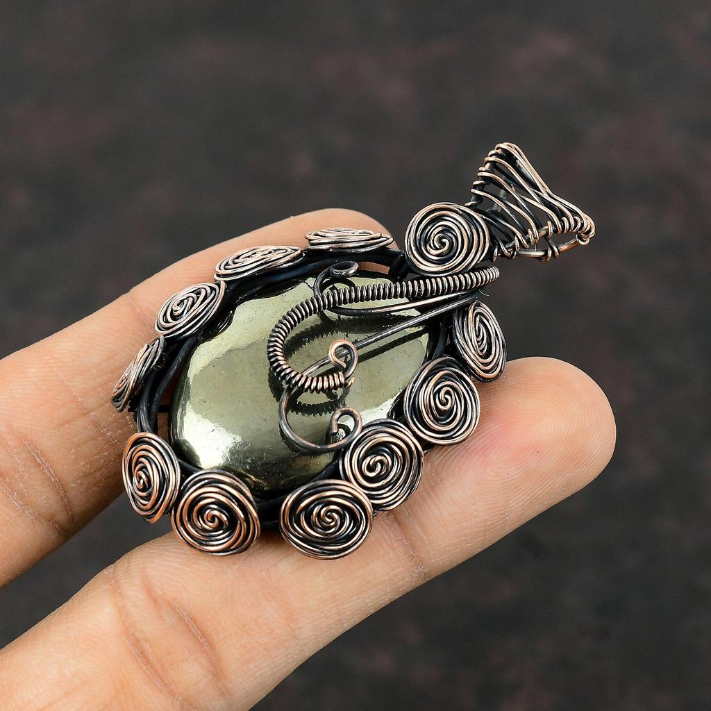 Apache Pyrite Pendant Copper Wire Wrapped Pendant Gemstone Copper Jewelry Elegant Pendant Gift For Mom Wire Wrapped Jewelry Handmade Pendant