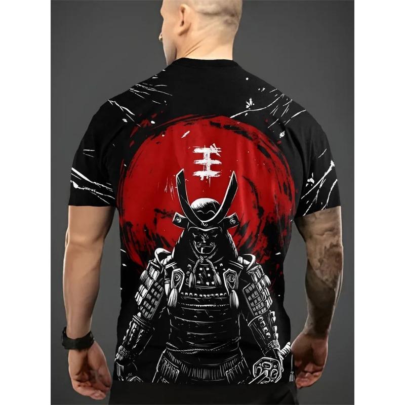 Футболка 3D Воин Самурай Принт Футболка Мужская Мода Круглый Вырез Короткий Рукав Графическая Футболка