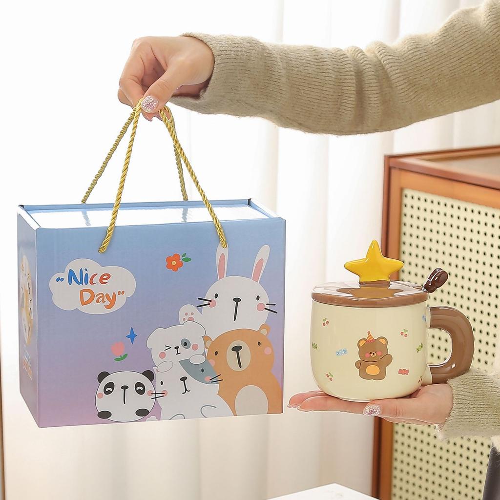 Милая керамическая кружка с щенком, крышкой и ложкой, чашка для воды с высоким внешним видом, чашка для завтрака дома, сувенир для девочки