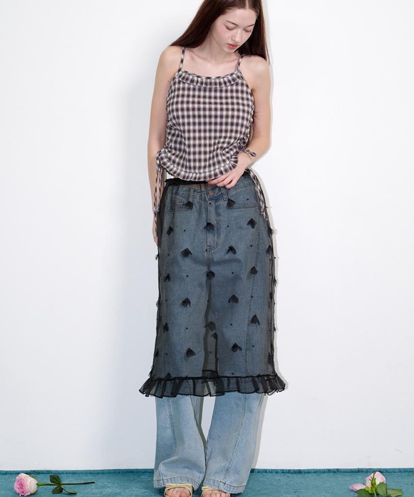 Opening Sunshine Bead Flower Layered Frill Skirt Black