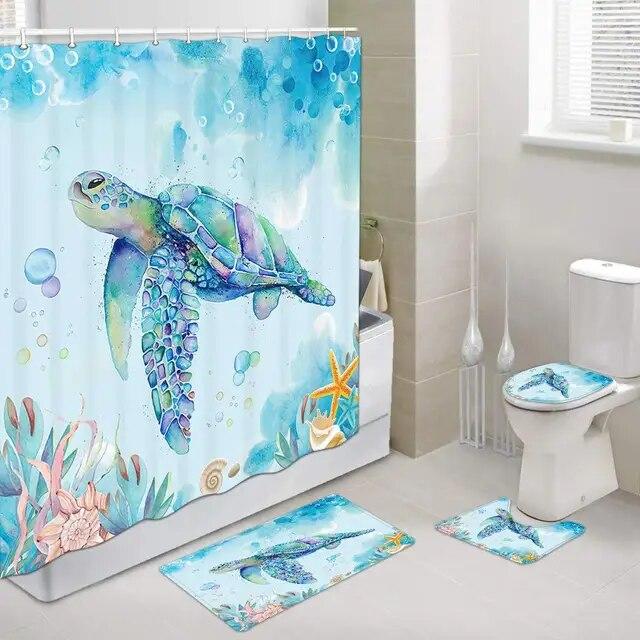 Наборы занавесок для душа с морской черепахой, водонепроницаемые, с морским океаном, винтажные занавески для ванной с животными, занавески для ванной, коврики для ванной, ковер, крышка для унитаза