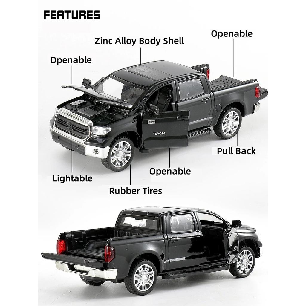 1/32 TOYOTA Tundra TRD Pickup Diecast Toy Модель игрушечного грузовика Миниатюрная откидная дверь Открывающаяся коллекция со звуком и светом Подарок для мальчика