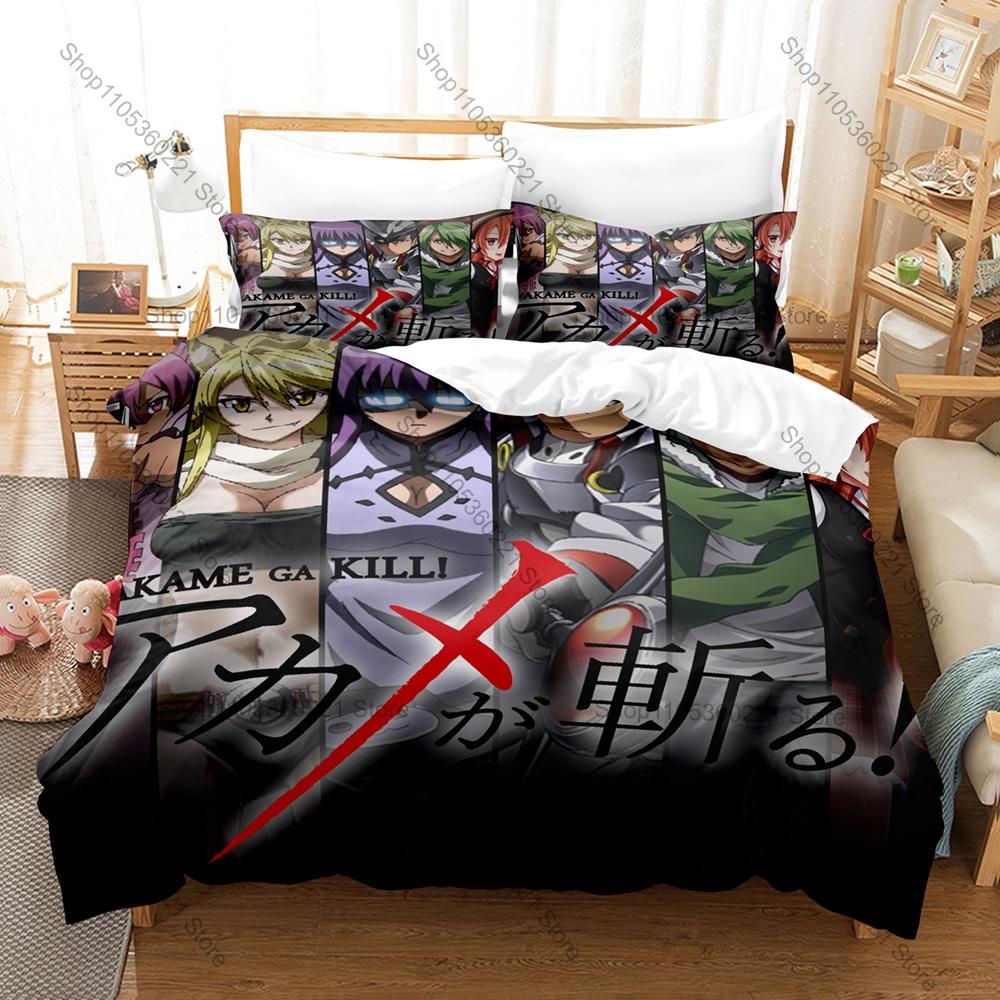 Akame Ga Kill! Kpop Bedding Set 3 Piece Duvet Cover Set 3D Printed Quilt Cover Pillowcase Soft Bed Set for Kid Adults Fans Gift