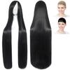 CaseEden Cosplay Wig, Long, 100cm, Black Hair, White Merch and Wig Net (Set of 2)