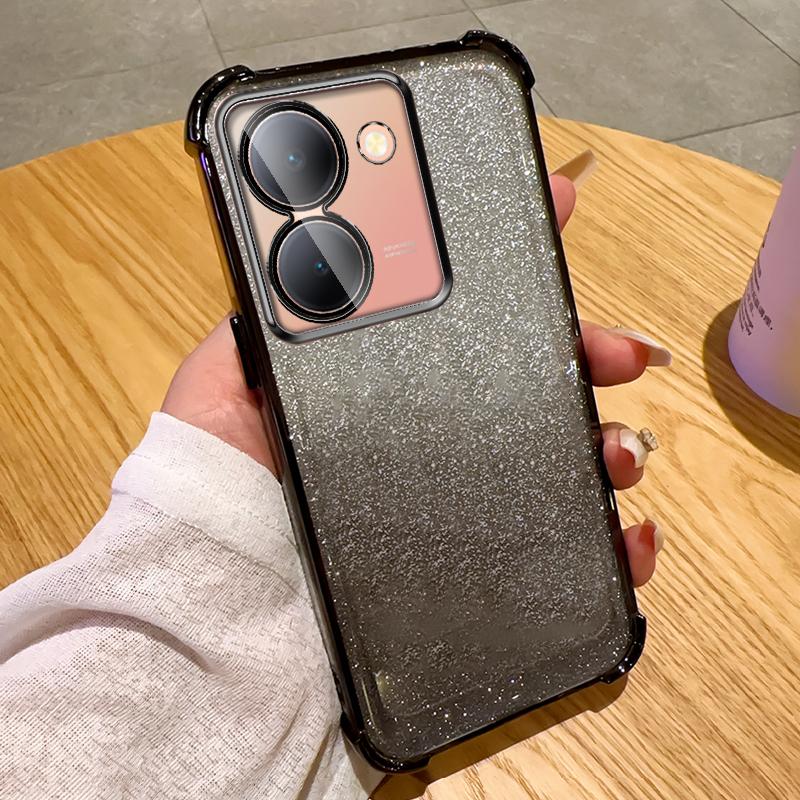 Gradient Glitter Airbag Shockproof Case with Lens for VIVO Y77 Y78 Y77E Y16 Y17 Y18 Y35 Y20 Y21S Y52S Y76S Y200 X70 X90 X100 Pro S15 S17 S18 S19 Pro