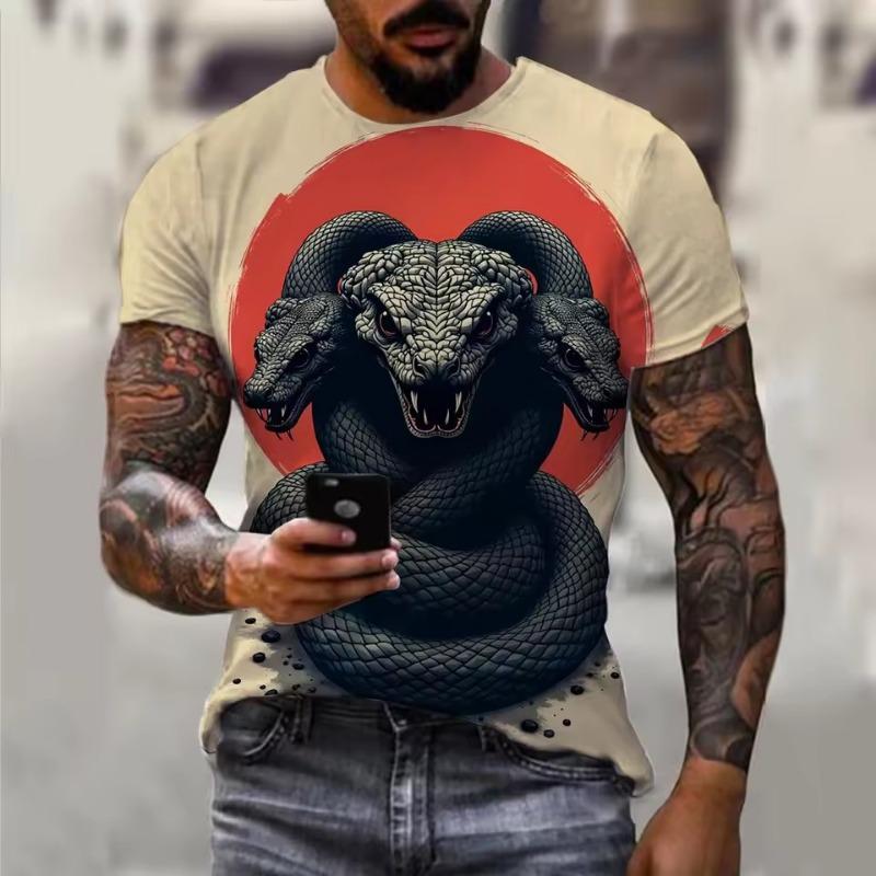 2025 Новый год Змеи Год Свирепый 3D принтованный мужской короткий рукав футболка повседневный удобный дышащий ретро принт короткий рукав