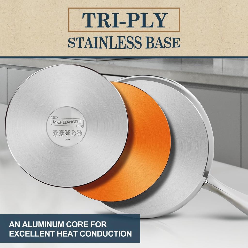 MICHELANGELO Кастрюля/сковорода из нержавеющей стали 304 с набором для приготовления на пару, подходит для всех плит и духовок, можно мыть в посудомоечной машине